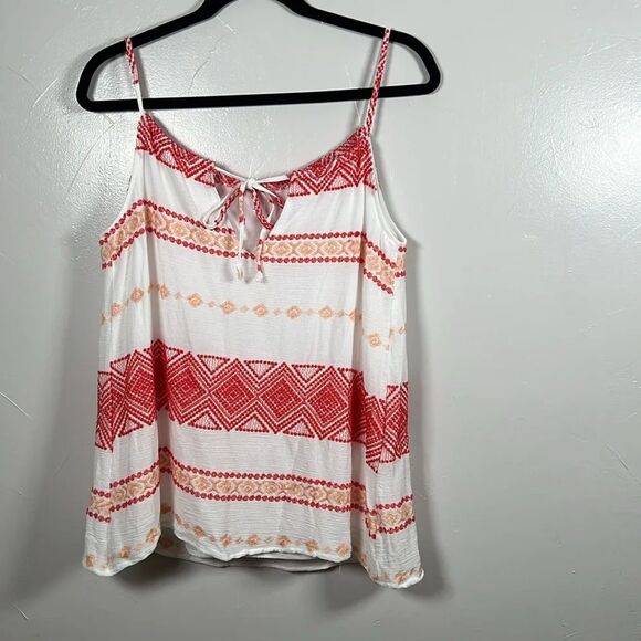 PPLA Adalia Tank Shirt Top White with Red and Peach Embroidery Lined Size Large - Picture 7 of 16